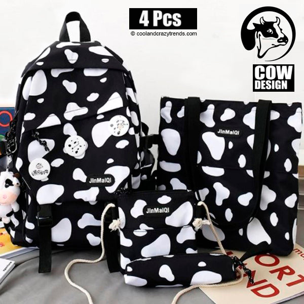 Waterproof Cow Design Backpack Set (4 Pcs) 4a