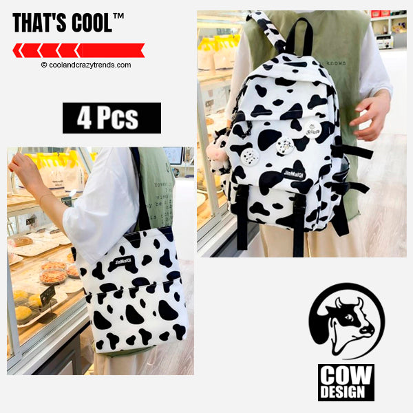 Waterproof Cow Design Backpack Set (4 Pcs) 9a