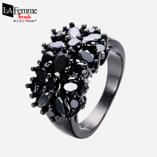 Zircon Bouquet Black Gold Filled Ring 1a