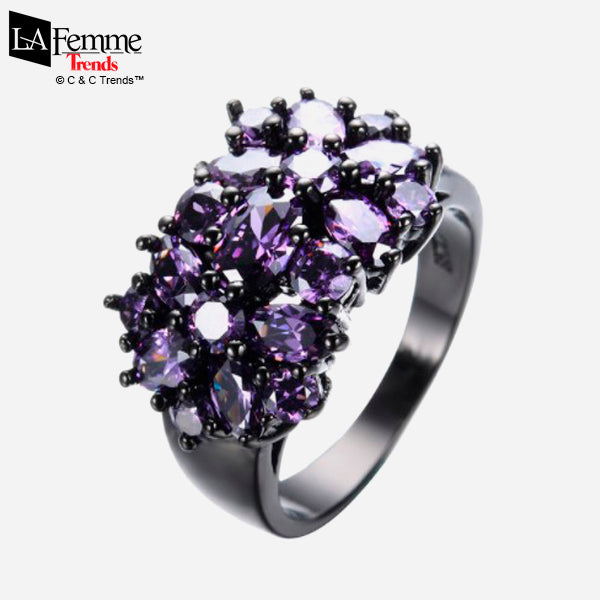 Zircon Bouquet Black Gold Filled Ring 5a