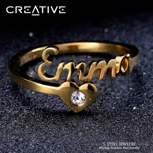 Personalized Script-style Name Rings with Heart 3