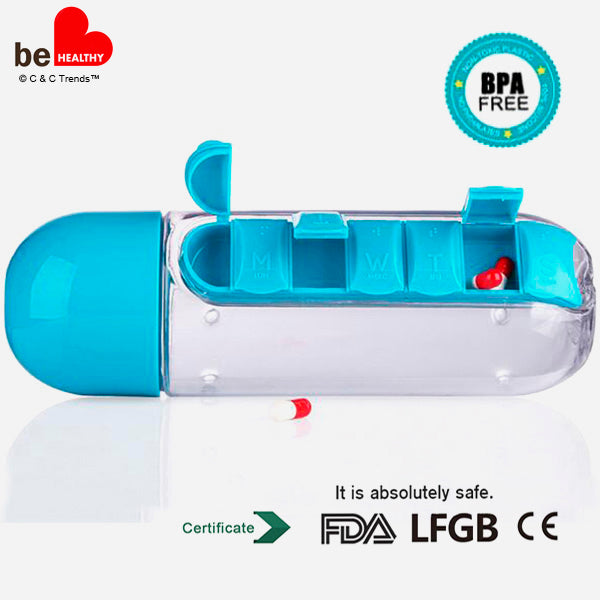 Water Bottle with built-in Daily Pill Box Organizer 11b