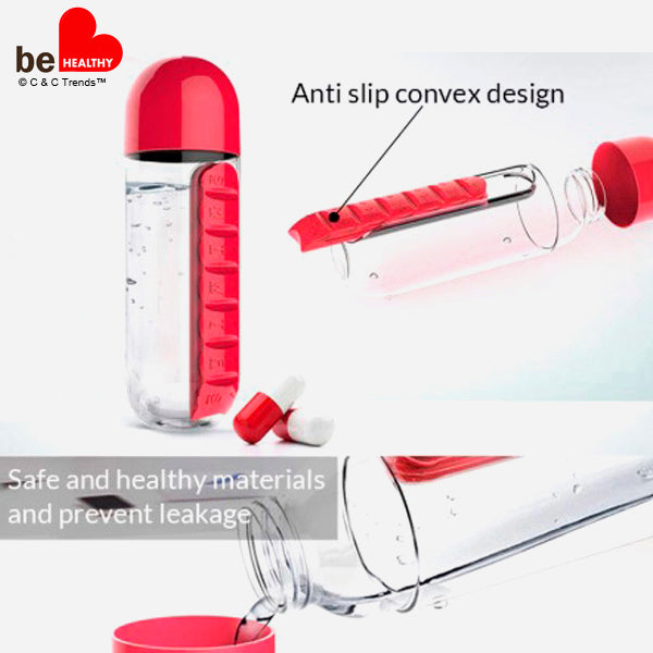 Water Bottle with built-in Daily Pill Box Organizer 14b