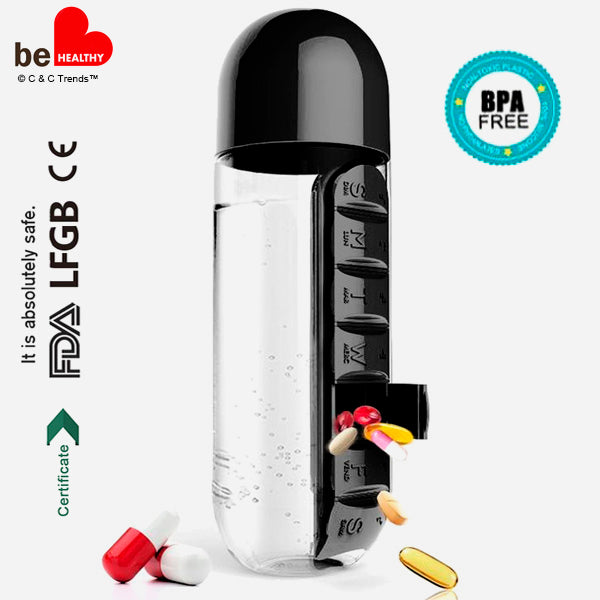 Water Bottle with built-in Daily Pill Box Organizer 5b