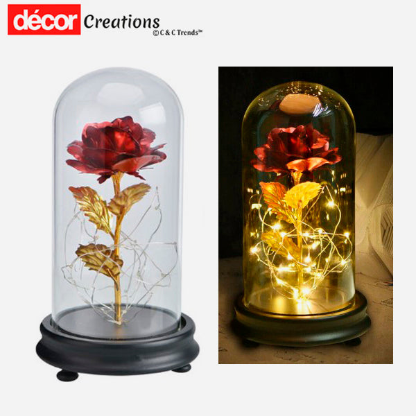 Beauty and Beast: Red Silk Rose with Led light 11a